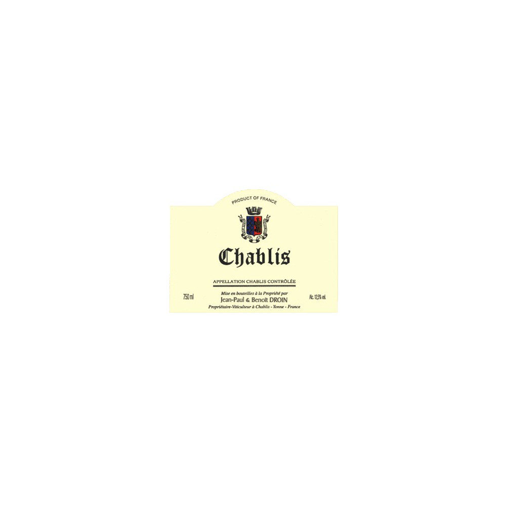 Domaine Jean-Paul et Benoit Droin Chablis 2019 etiquette Domaine Jean-Paul et Benoit Droin Chablis 2019 etiquette