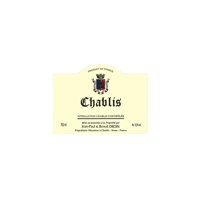 Domaine Jean-Paul et Benoit Droin Chablis 2019 etiquette Domaine Jean-Paul et Benoit Droin Chablis 2019 etiquette