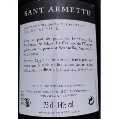 Domaine Sant Armettu Myrtus rouge 2018 contre etiquette