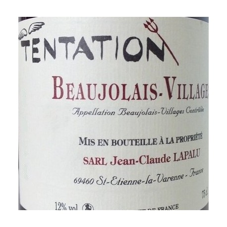 Domaine Jean-Claude Lapalu Beaujolais Villages "Tentation" rouge 2020 etiquette Domaine Jean-Claude Lapalu Beaujolais Villages "Tentation" rouge 2020 etiquette