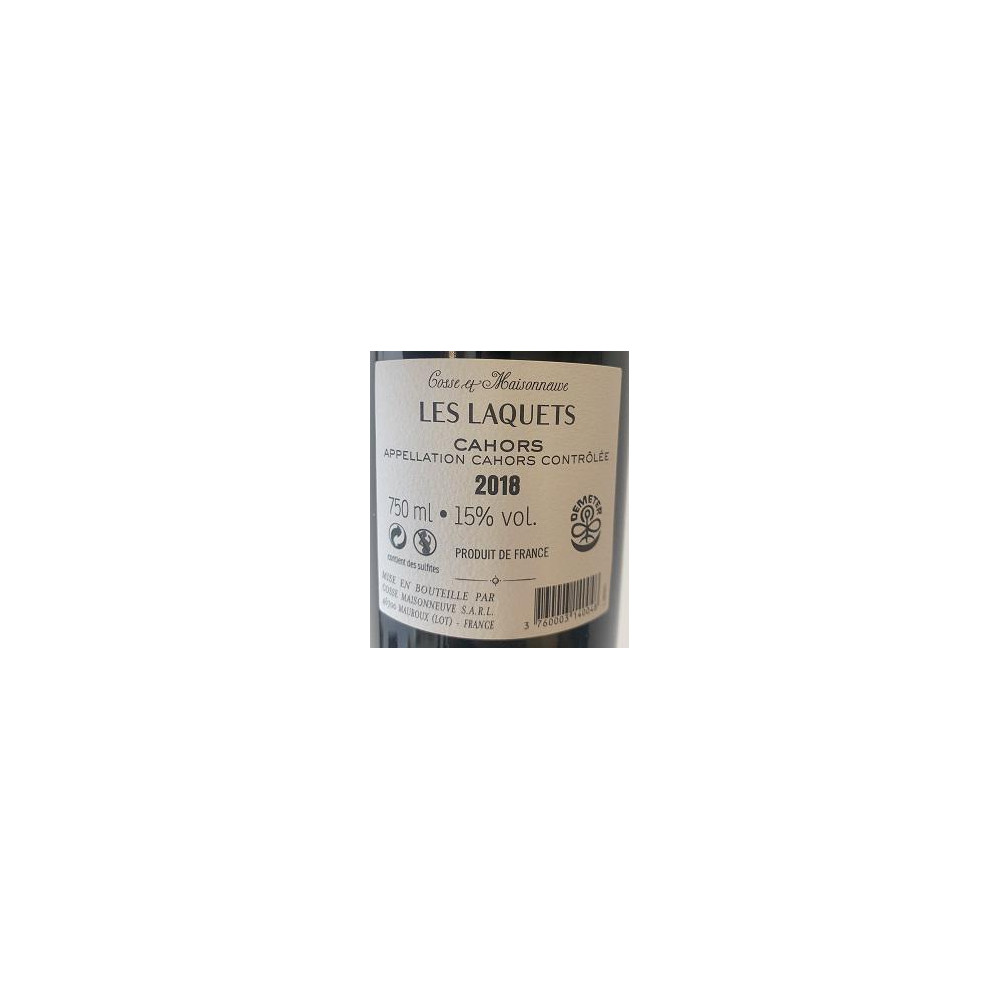 Domaine Cosse-Maisonneuve Cahors "Les Laquets" rouge 2018 contre etiquette