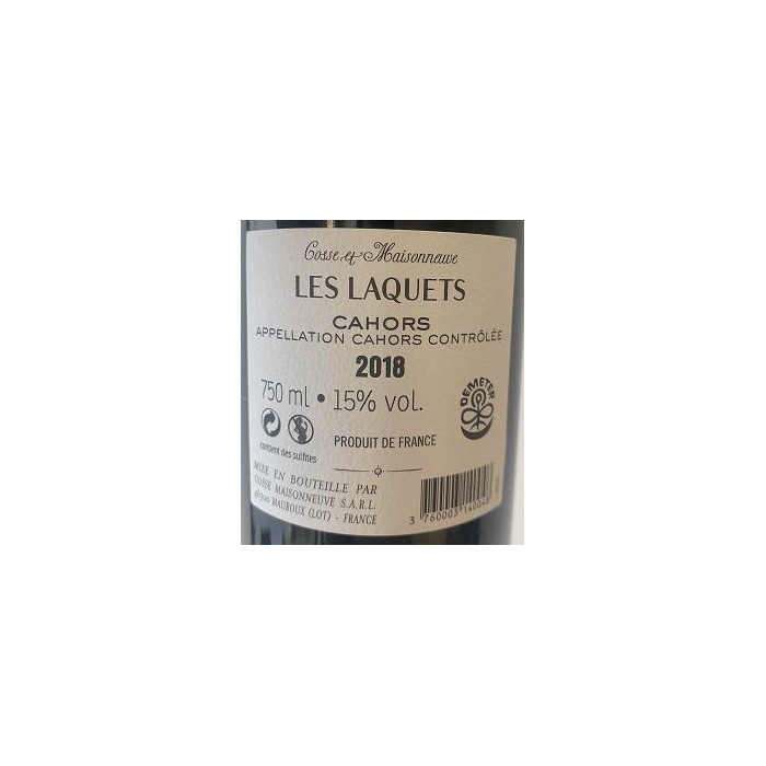 Domaine Cosse-Maisonneuve Cahors "Les Laquets" rouge 2018 contre etiquette