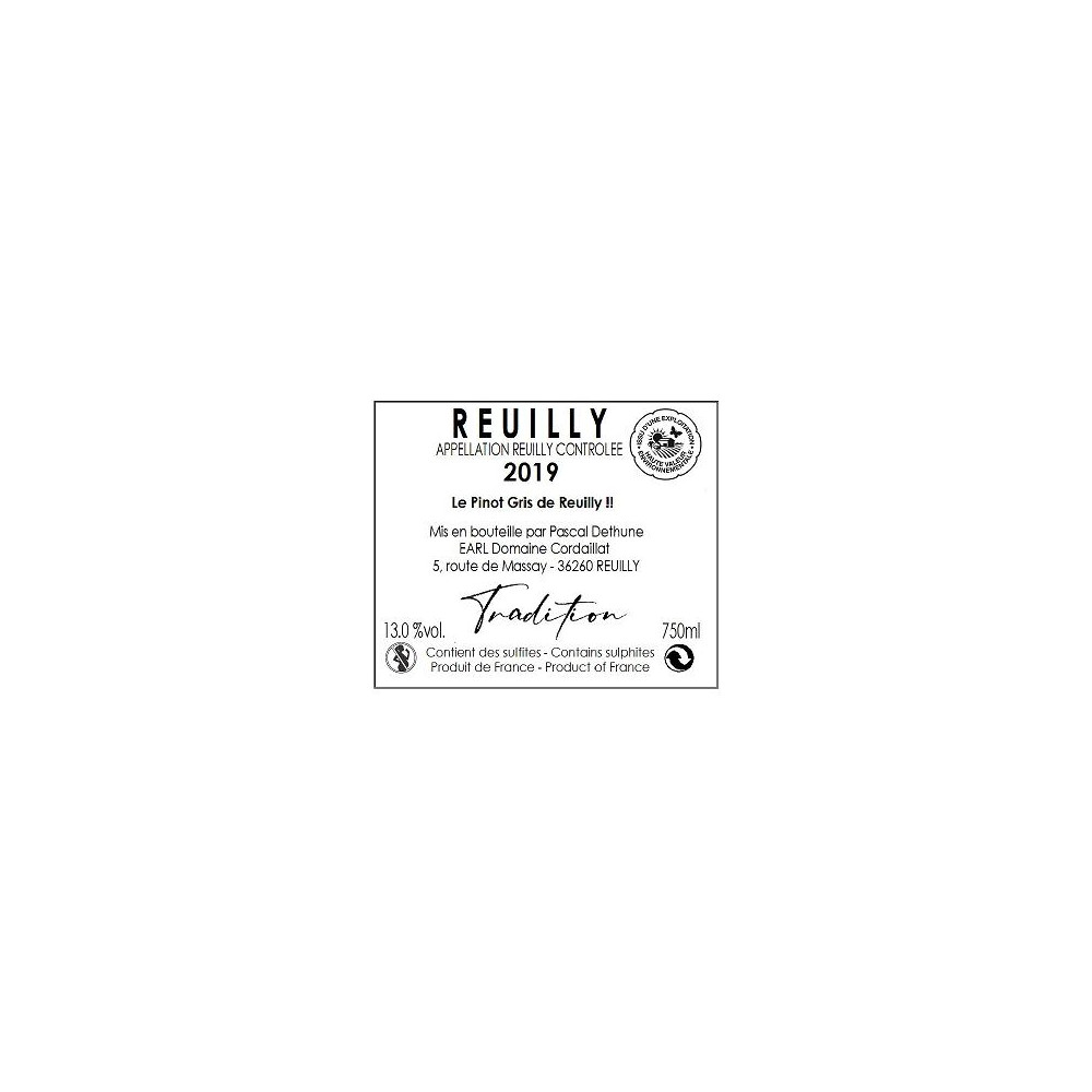 Domaine Cordaillat Reuilly "Tradition" rosé 2019 contre etiquette