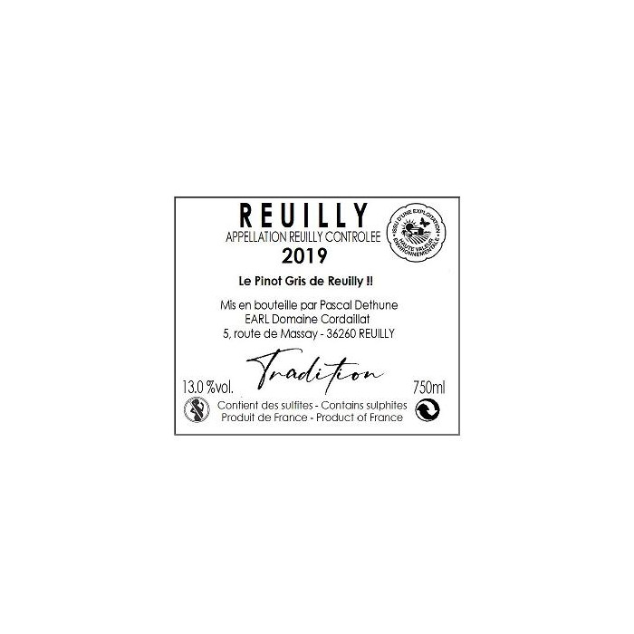 Domaine Cordaillat Reuilly "Tradition" rosé 2019 contre etiquette