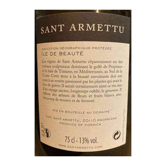 Domaine Sant Armettu Genovese blanc sec 2018 contre etiquette