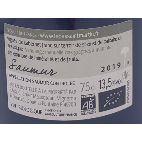 Domaine Le Pas Saint Martin Saumur "La Pierre Frite" rouge 2018 bouteille 2