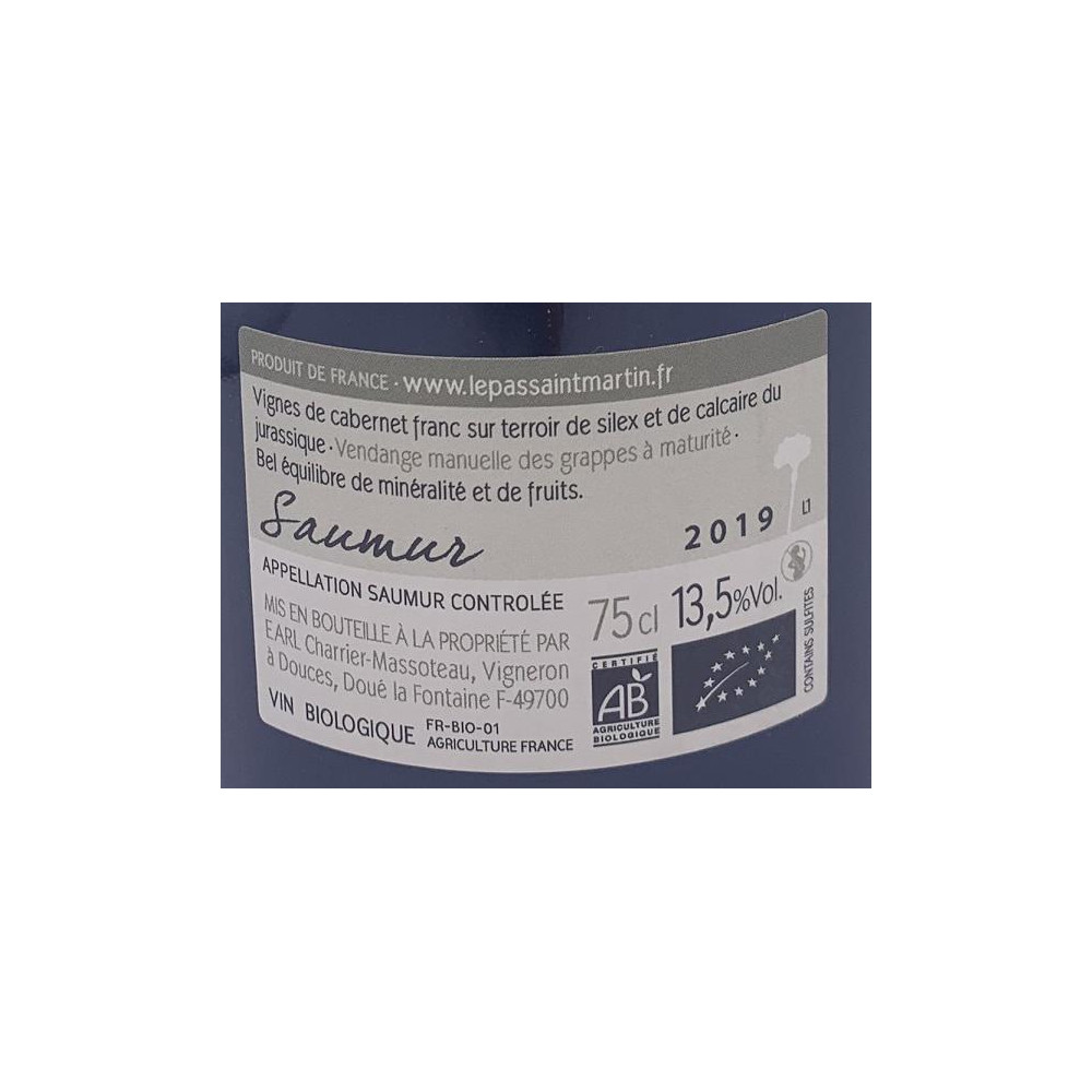 Domaine Le Pas Saint Martin Saumur "La Pierre Frite" rouge 2019 contre etiquette