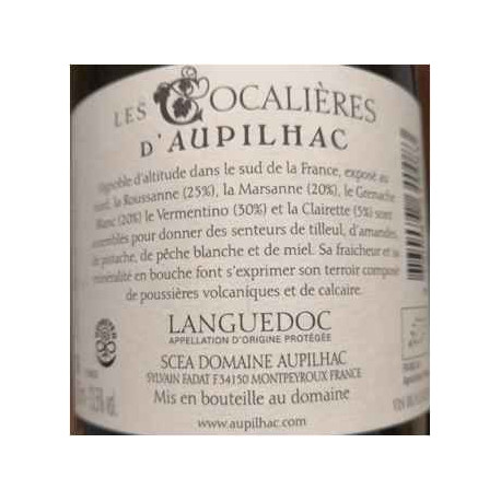 Domaine d'Aupilhac AOP Languedoc "Les Cocalières" blanc 2020 contre etiquette