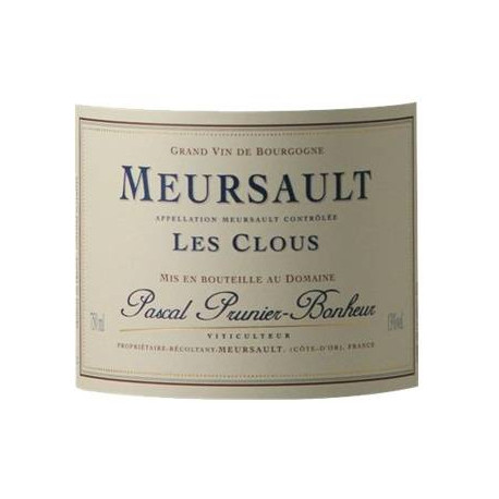 Domaine Prunier-Bonheur Meursault "Les Clous" blanc sec 2019 etiquette