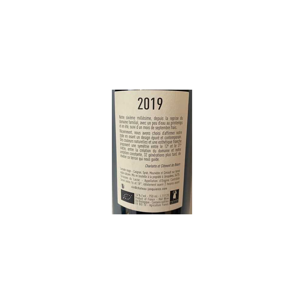 Château de Jonquières Terrasses du Larzac "Lansade" rouge 2019 contre-étiquette