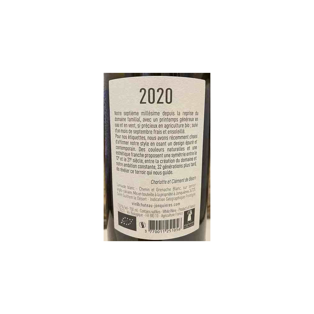 Château de Jonquières "Lansade" blanc sec 2020 Contre-étiquette