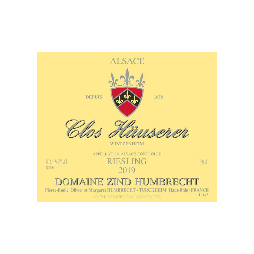 Domaine Zind-Humbrecht Riesling "Clos Häuserer" blanc sec 2019 etiquette