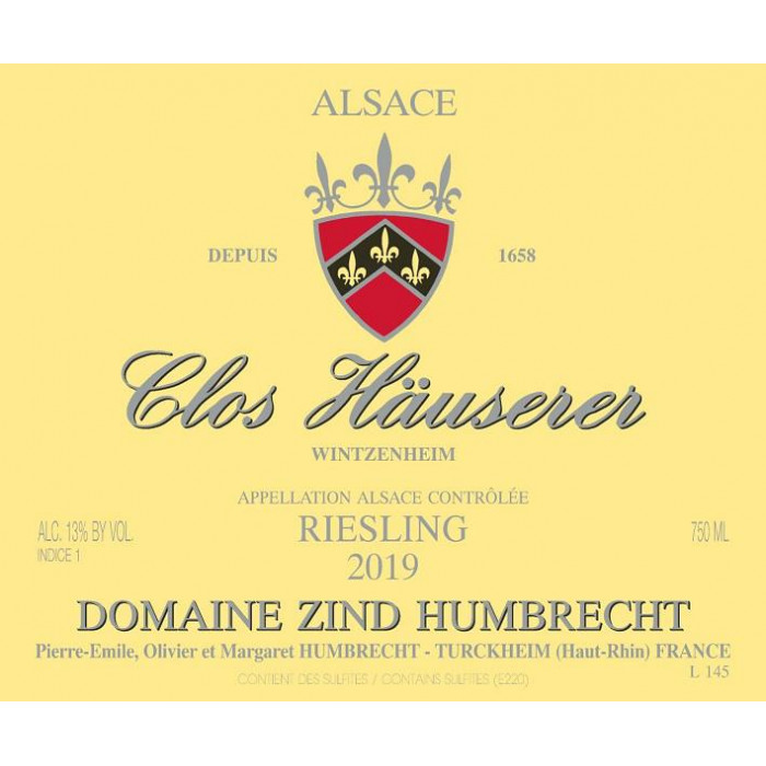 Domaine Zind-Humbrecht Riesling "Clos Häuserer" blanc sec 2019 etiquette