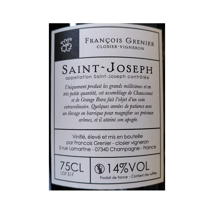 Domaine François Grenier Saint Joseph "Signature" rouge 2017