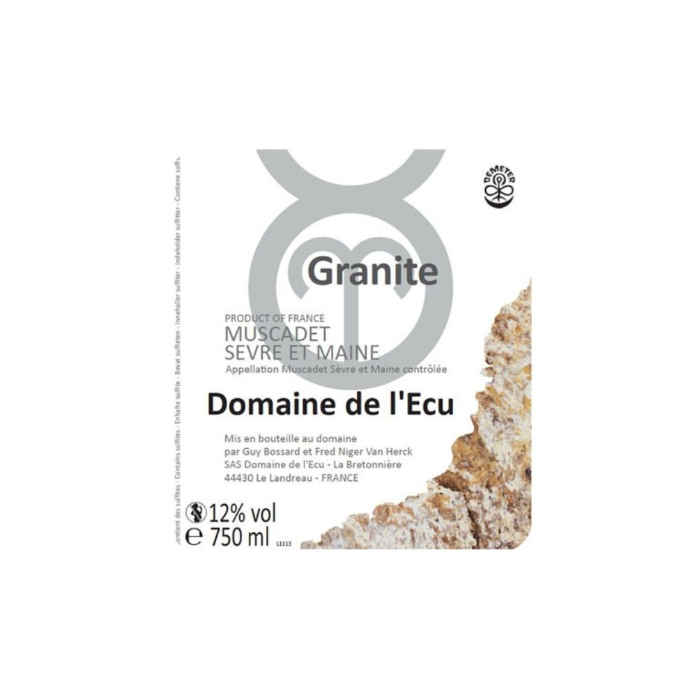 Domaine de l'Ecu Muscadet de Sevre et Maine "Granite" blanc sec 2020 étiquette