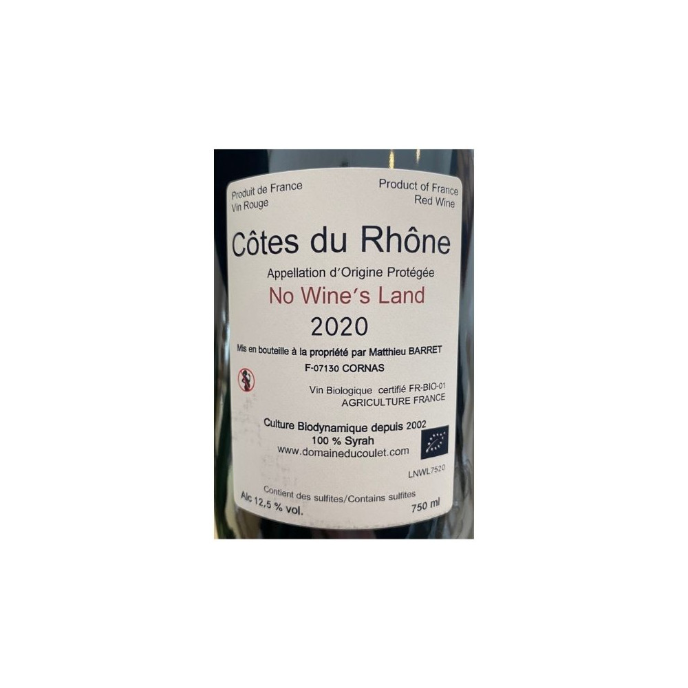 Domaine du Coulet Matthieu Barret Côtes du Rhône "No Wine's Land" red 2020