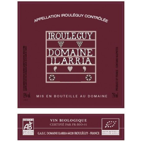 Domaine Ilarria Irouleguy rouge 2018 etiquette