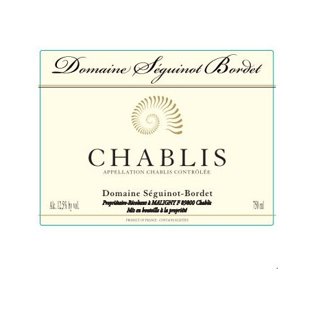 Domaine Séguinot-Bordet Chablis blanc sec 2021 etiquette