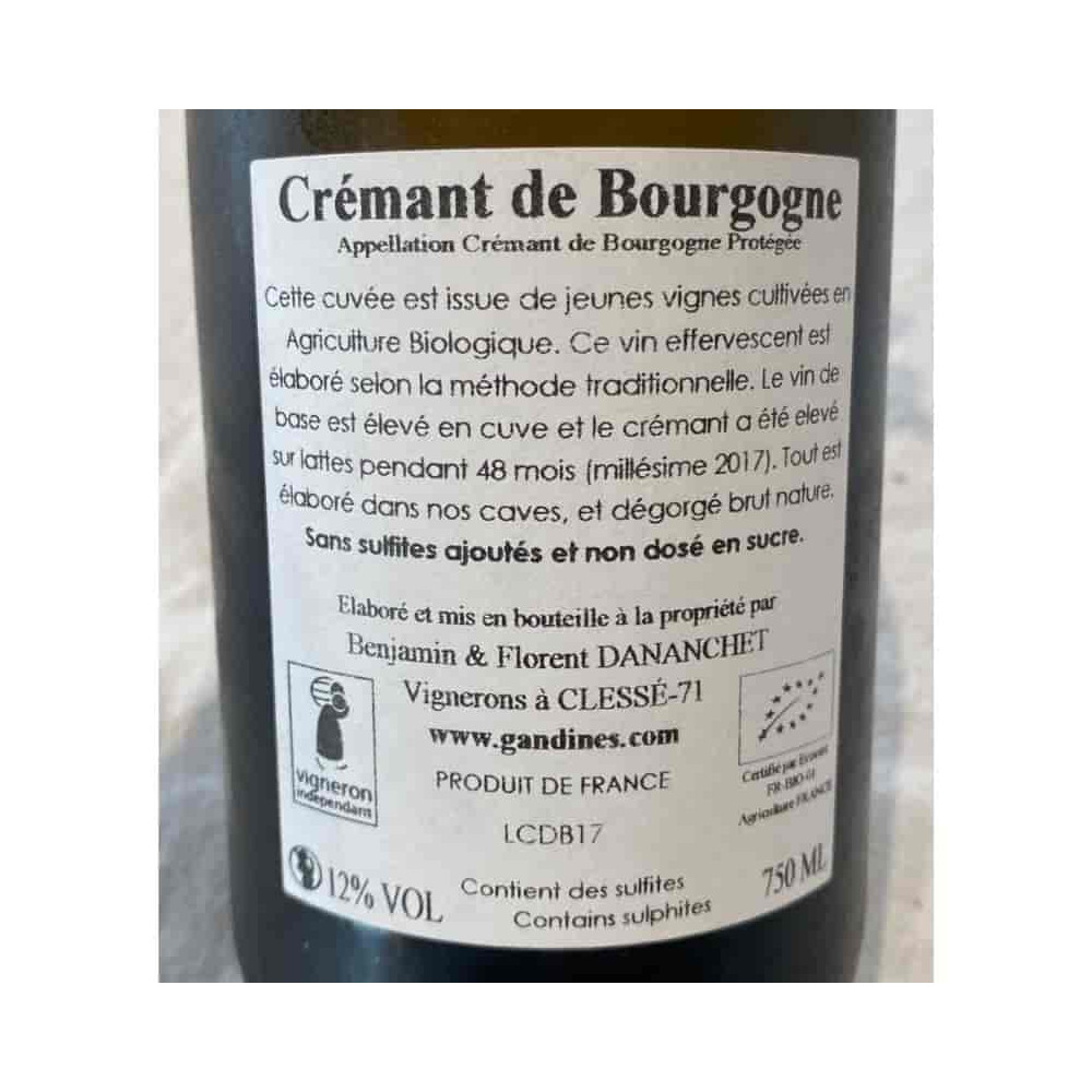 Domaine des Gandines Crémant de Bourgogne brut contre-etiquette