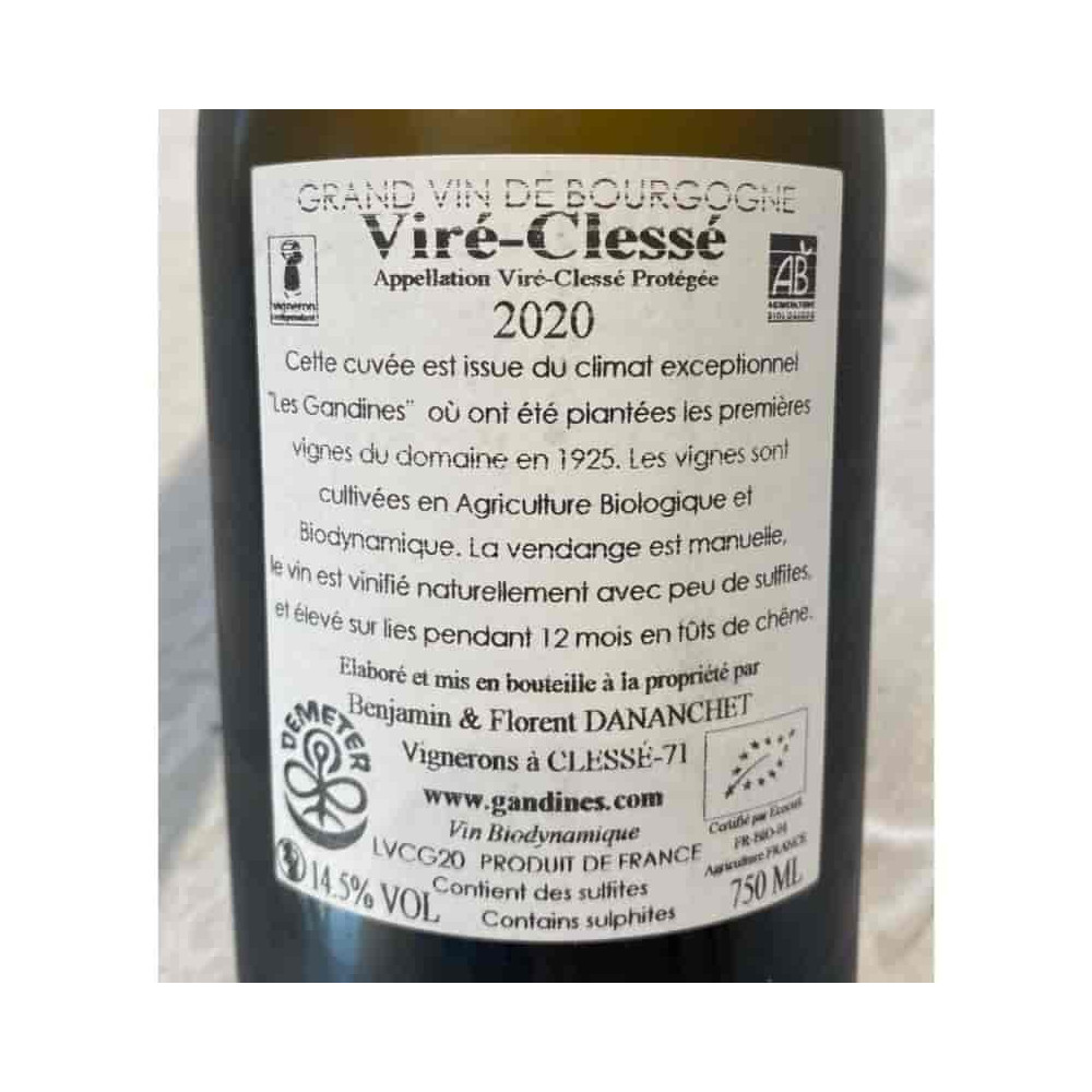 Domaine des Gandines Viré Clessé "Climat Les Gandines" blanc sec 2020 contre-étiquette