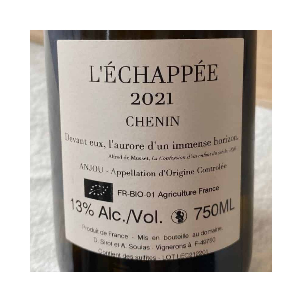 Le Fief Noir Anjou "L'échappée" (chenin) blanc sec 2021 contre-étiquette
