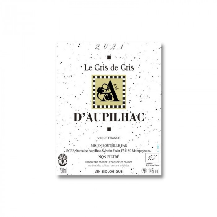 Domaine d'Aupilhac Gris de Gris rose 2021 étiquette