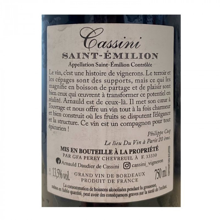 Cassini, Saint-Emilion rouge 2019