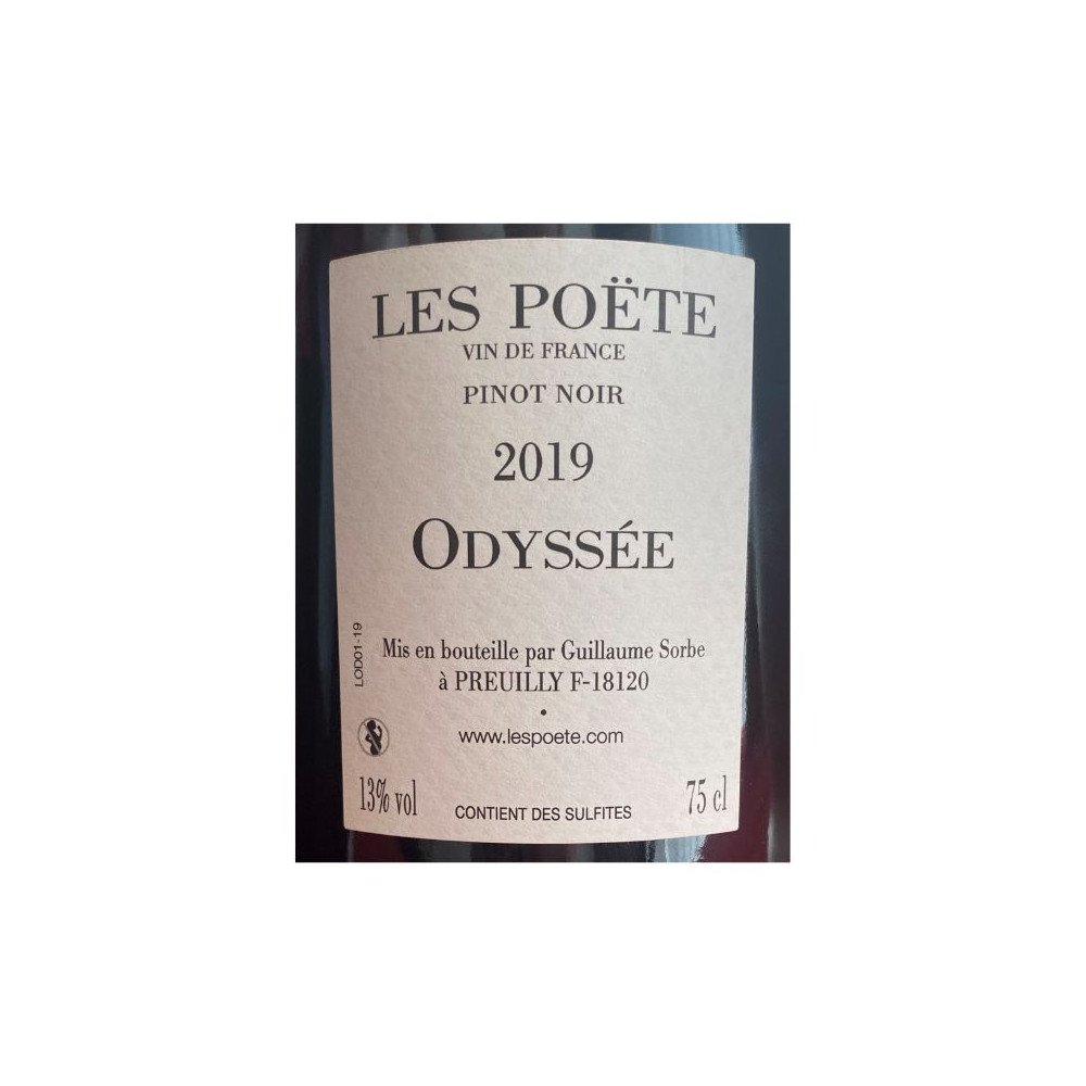 Domaine Les Poëte "Odyssée" (pinot noir) rouge 2019 contre étiquette
