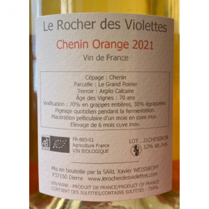 Le Rocher des Violettes "chenin orange" 2021 contre étiquette
