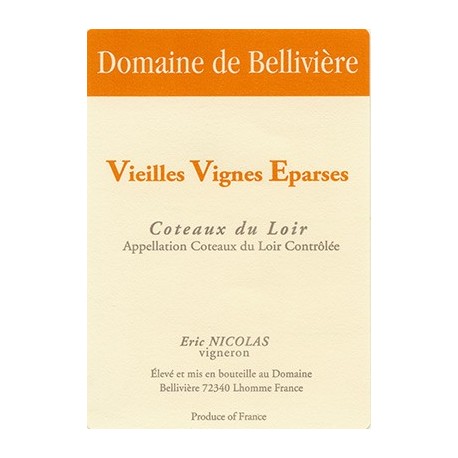 Domaine de Belliviere Vieilles Vignes Eparses blanc sec 2019 etiquette Domaine de Belliviere Vieilles Vignes Eparses blanc sec 2019 etiquette