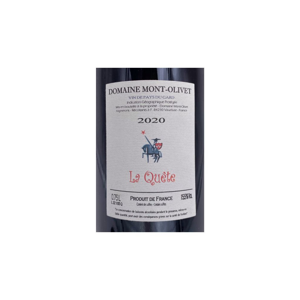 Clos du Mont-Olivet IGP "La Quête" (cinsault) rouge 2020 étiquette