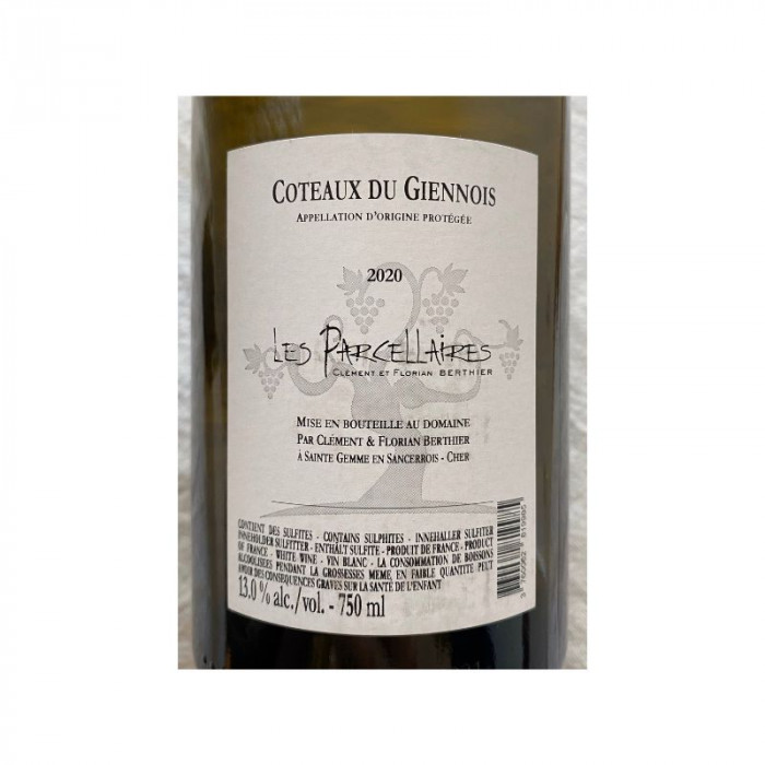 Domaine Berthier Coteaux du Giennois "Terre de Caillotte" blanc sec 2020 contre etiquette