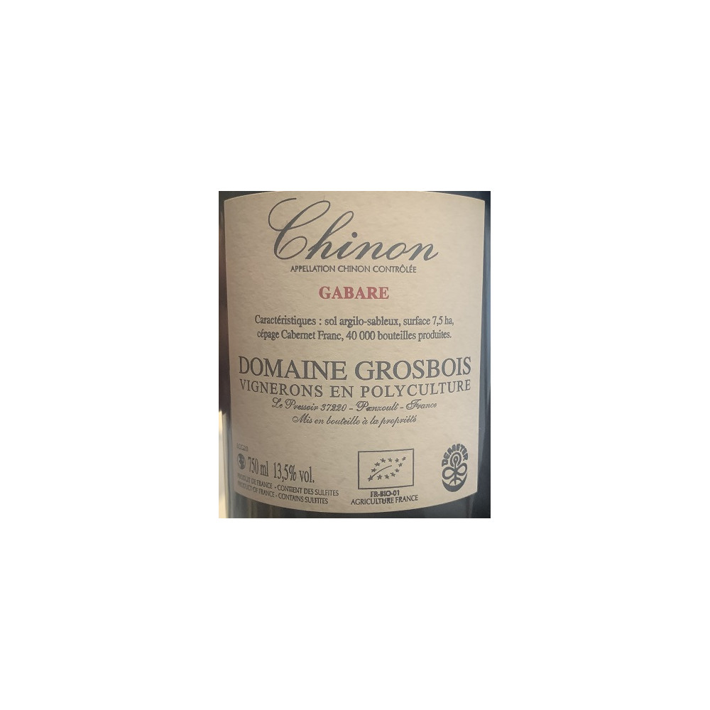 Domaine Grosbois Chinon "Gabare" rouge 2020 contre etiquette