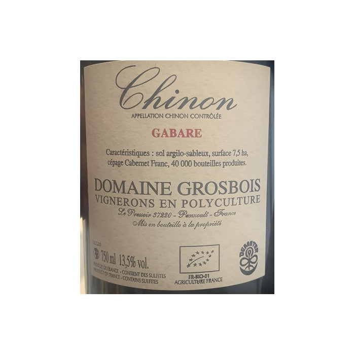 Domaine Grosbois Chinon "Gabare" rouge 2020 contre etiquette