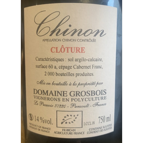 Domaine Grosbois Chinon "Clôture" rouge 2018 2