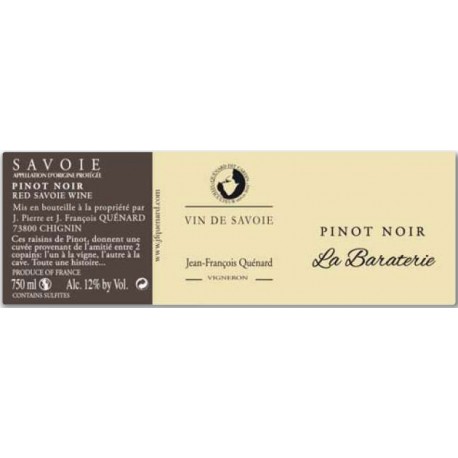 Domaine JP et JF Quenard "La Baraterie" (pinot noir) rouge 2022 etiquette Domaine JP et JF Quenard "La Baraterie" (pinot noir) rouge 2022 etiquette