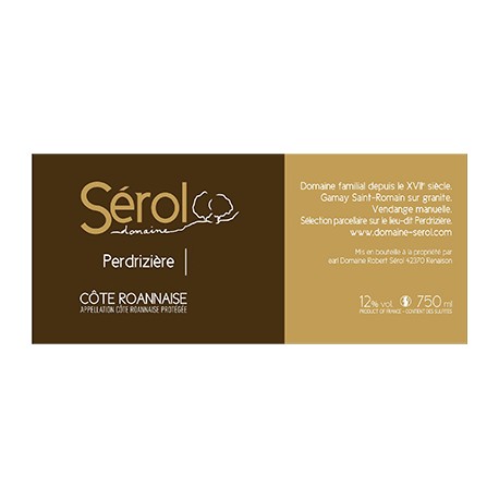 Domaine Sérol Côte Roannaise "Perdrizière" rouge 2022 etiquette