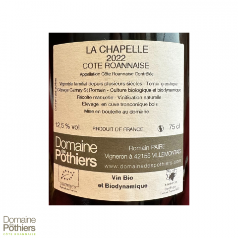 Domaine des Pothiers Côte Roannaise "La Chapelle" rouge 2021 2