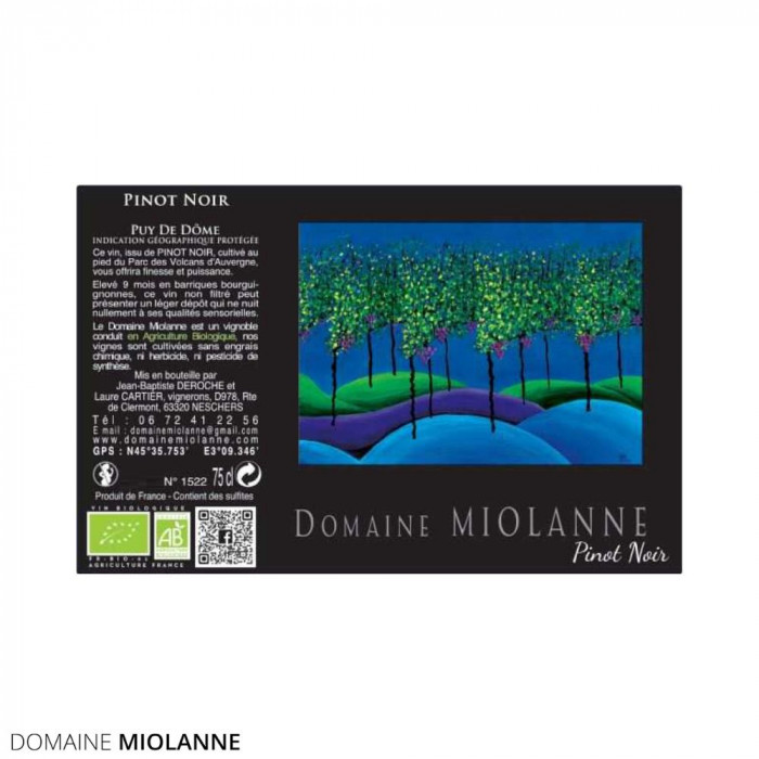 Domaine Miolanne IGP Puy de Dôme "pinot noir" rouge 2022 etiquette
