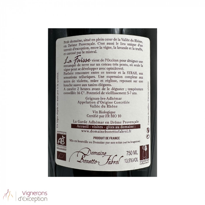 Domaine Bonetto-Fabrol Grignan-les-Adhémar "La Faïsse" rouge 2022