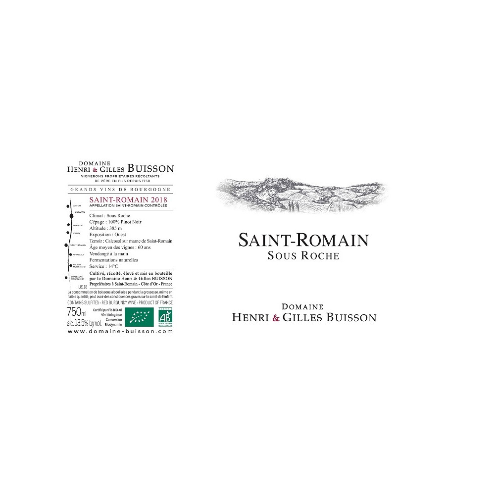 Domaine Henri et Gilles Buisson Saint-Romain "Sous Roche" rouge 2021 etiquette