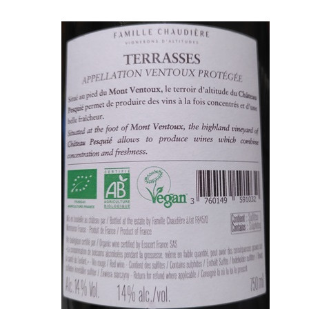 Château Pesquié Ventoux "Terrasses" rouge 2021 bouteille 2