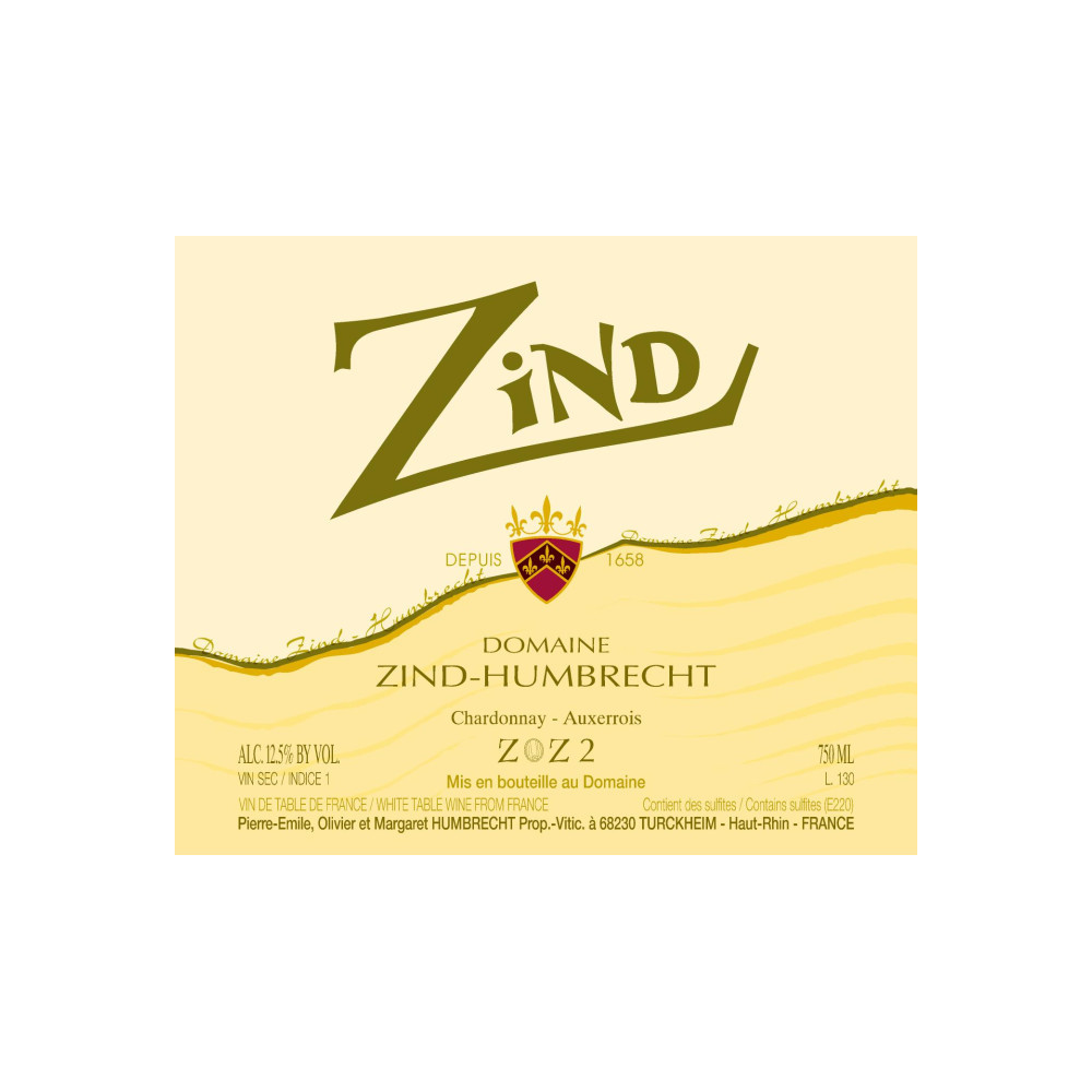 Domaine Zind-Humbrecht "Zind" (chardonnay-auxerrois) blanc sec 2022 etiquette