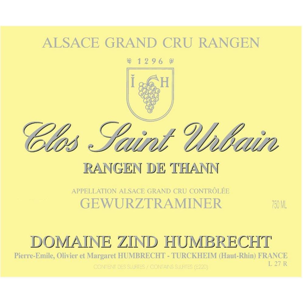 Domaine Zind-Humbrecht Gewürztraminer "Clos Saint Urbain Rangen de Thann" blanc sec 2022 etiquette