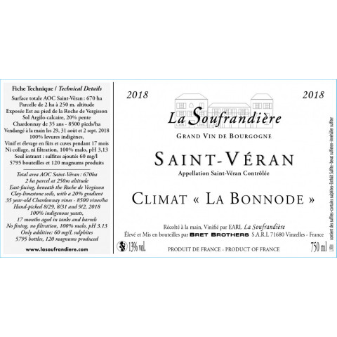 Bret Brothers La Soufrandière Saint-Véran "La Bonnode" blanc sec 2022 bouteille 2