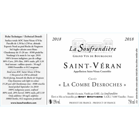 Bret Brothers La Soufrandière Saint-Véran "La Combe DesRoche" blanc sec 2022 bouteille 2