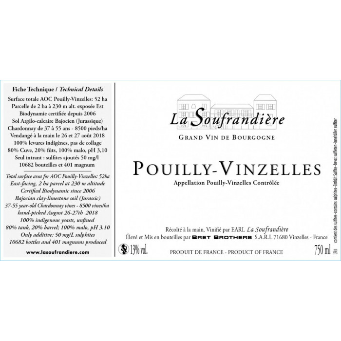 Bret Brothers Domaine La Soufrandière Pouilly-Vinzelles 2022 etiquette