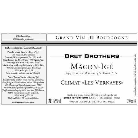 Bret Brothers Mâcon-Igé "Les Vernayes" blanc sec 2022 bouteille 2
