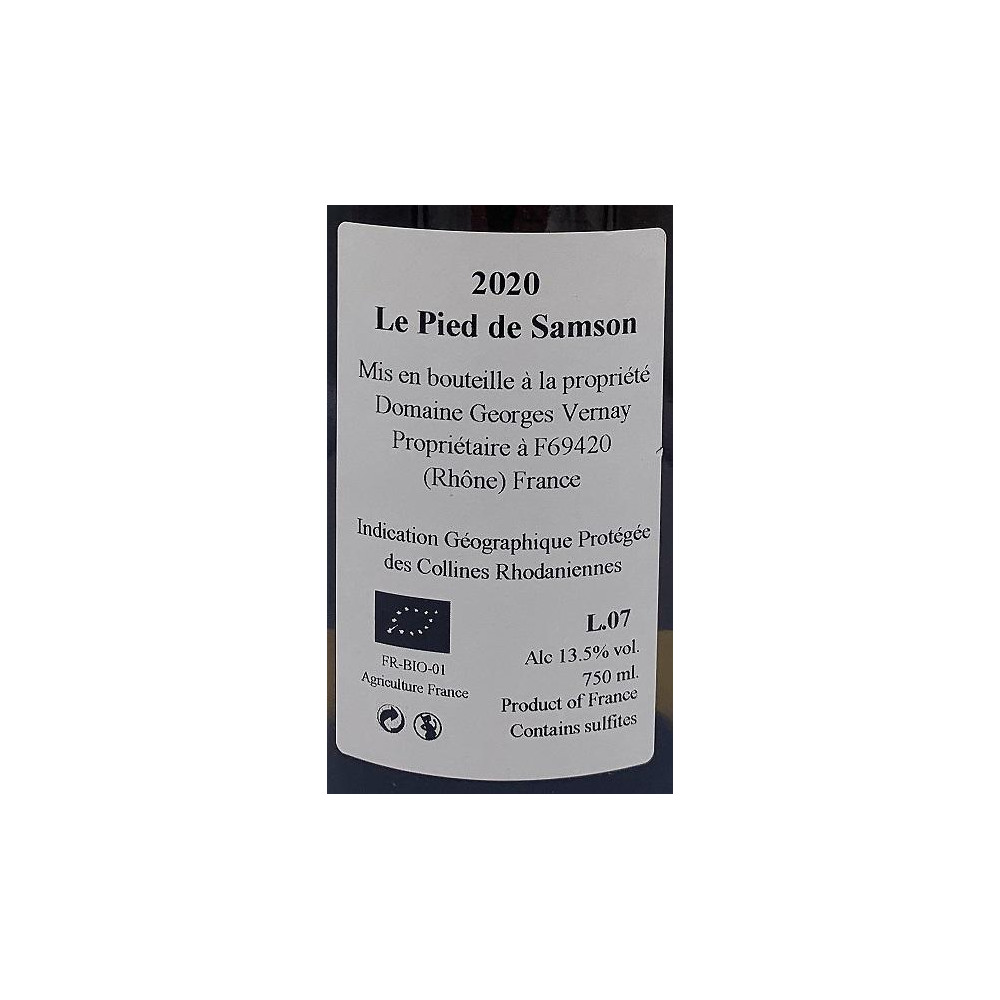 Domaine Georges Vernay "Le Pied de Samson" (Viognier) blanc sec 2020 contre etiquette