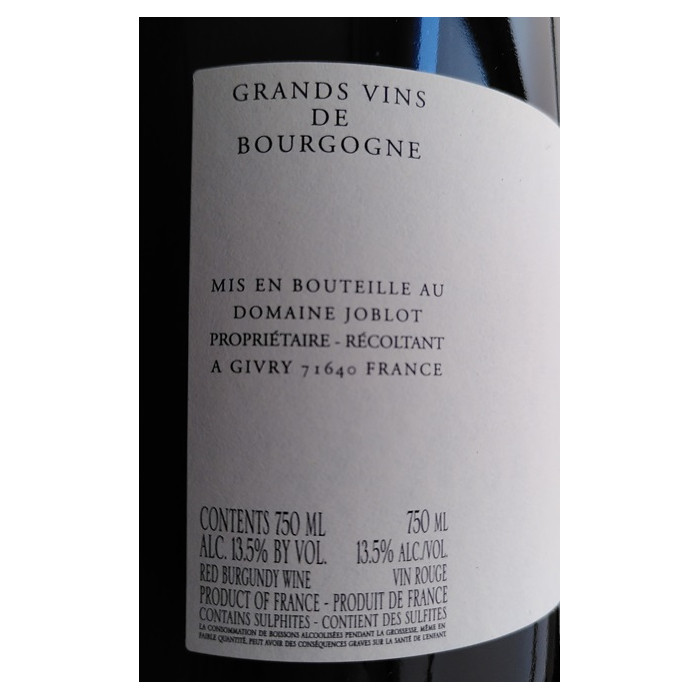 Domaine Joblot Givry 1er Cru "Servoisine" rouge 2021 contre etiquette